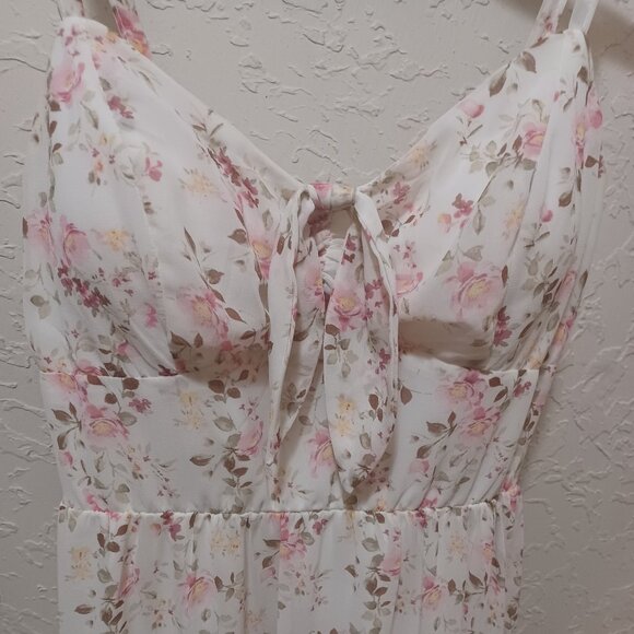 AUW - As U Wish - Floral Midi Dress – Women’s S, Pink Spaghetti Strap Tie-Front - Picture 3 of 13
